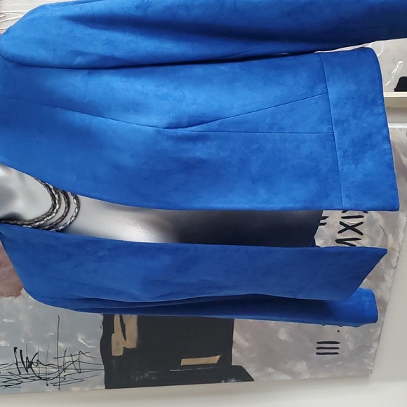 TAHARI Arthur S. Levine Blue Faux Suede Blazer Jacket Womens Size 10P - Picture 2 of 8